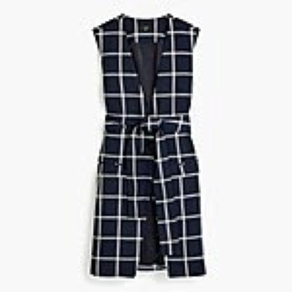 J. Crew Navy and White Plaid Sleeveless Vest